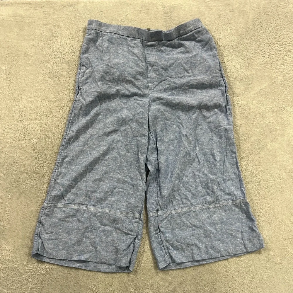 Banana Republic Pants Womens XL Blue Linen Blend Wide Leg Cropped Lightweight